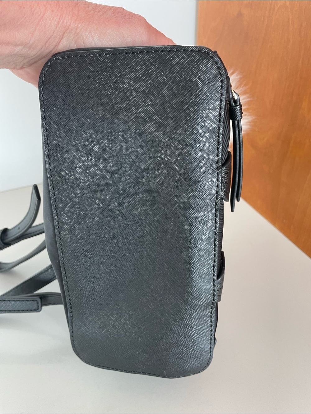 kate spade Black Faux-Fur Owl Backpack with Card Holder - Picture 5 of 6
